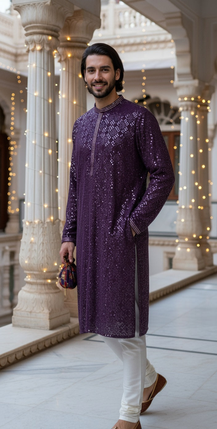Purple Sequin Embellished Kurta