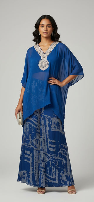 Royal Blue Embroidered Kaftan with Palazzo Set
