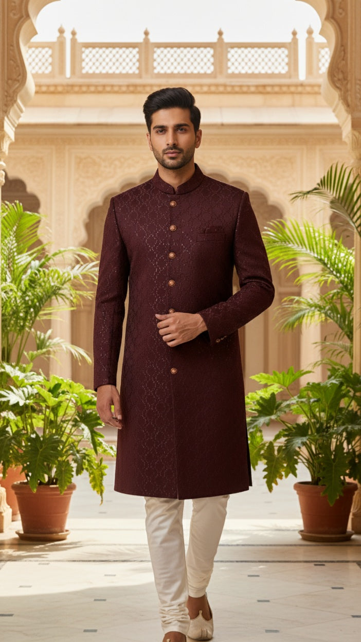 Maroon Sherwani with Golden Embellishments