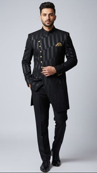 Black Striped Indo-Western Sherwani