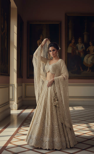 Champagne Gold Sequin Embroidered Bridal Lehenga Set