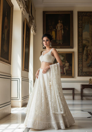 Ivory White Embroidered Bridal Lehenga Set