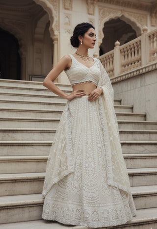 Ivory White Embroidered Bridal Lehenga Set