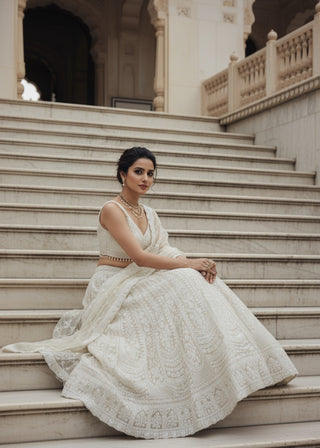 Ivory White Embroidered Bridal Lehenga Set