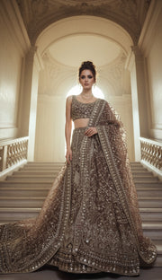 Bronze Sequin Embroidered Bridal Lehenga Set