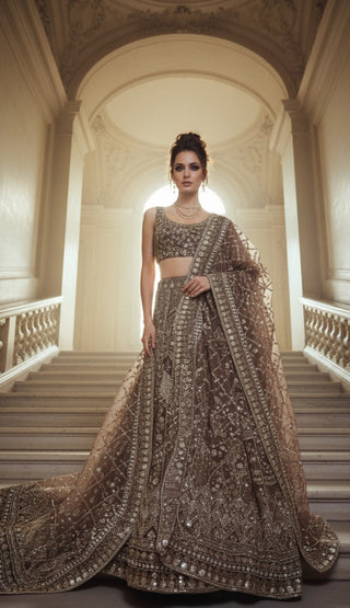 Bronze Sequin Embroidered Bridal Lehenga Set