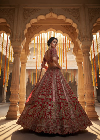 Red & Gold Embroidered Bridal Lehenga Set