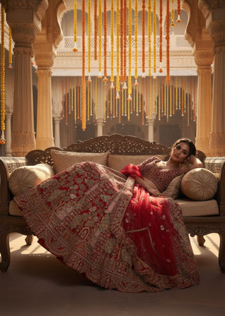 Red & Gold Embroidered Bridal Lehenga Set