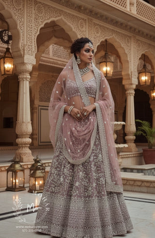 Blush Pink Silver Embroidered Bridal Lehenga Set