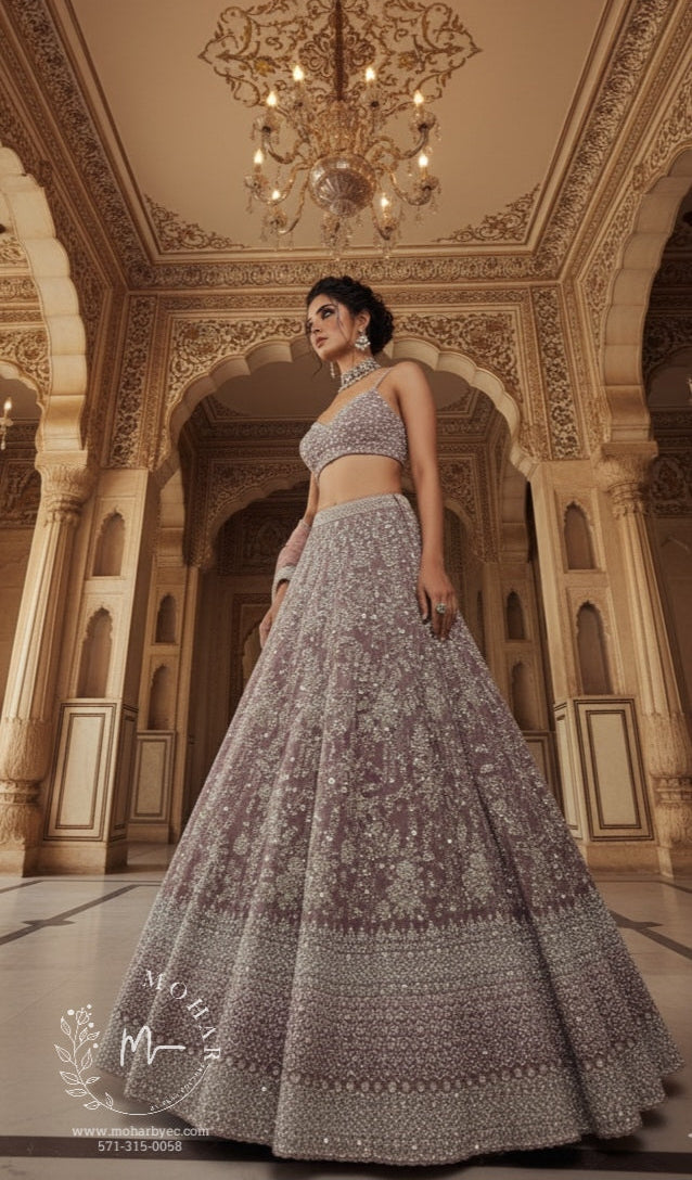 Blush Pink Silver Embroidered Bridal Lehenga Set