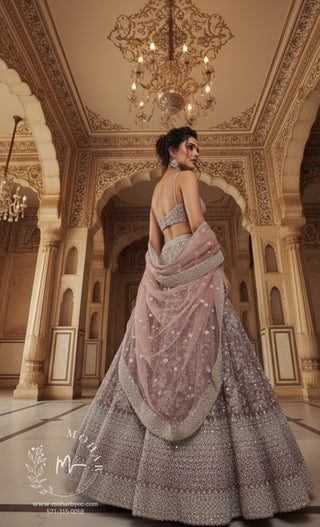 Blush Pink Silver Embroidered Bridal Lehenga Set