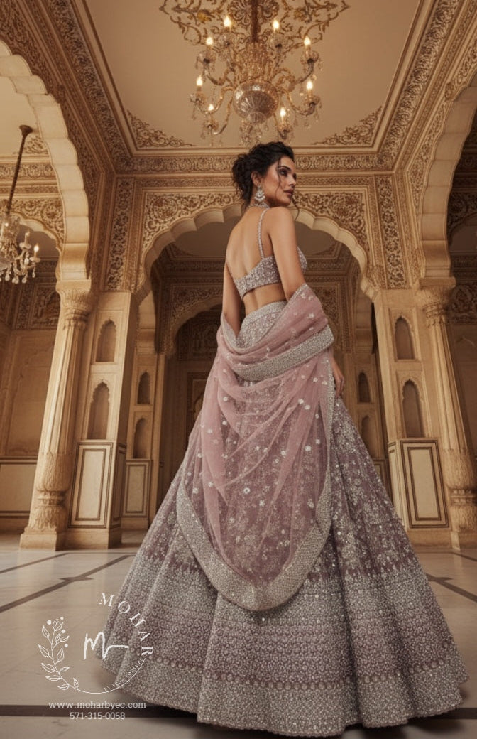Blush Pink Silver Embroidered Bridal Lehenga Set