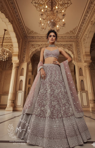 Blush Pink Silver Embroidered Bridal Lehenga Set