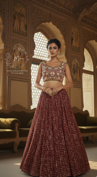 Maroon Sequin Embroidered Lehenga Set