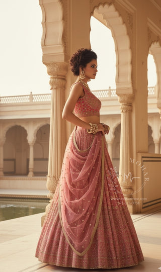Regal Pink Embroidered Lehenga Set