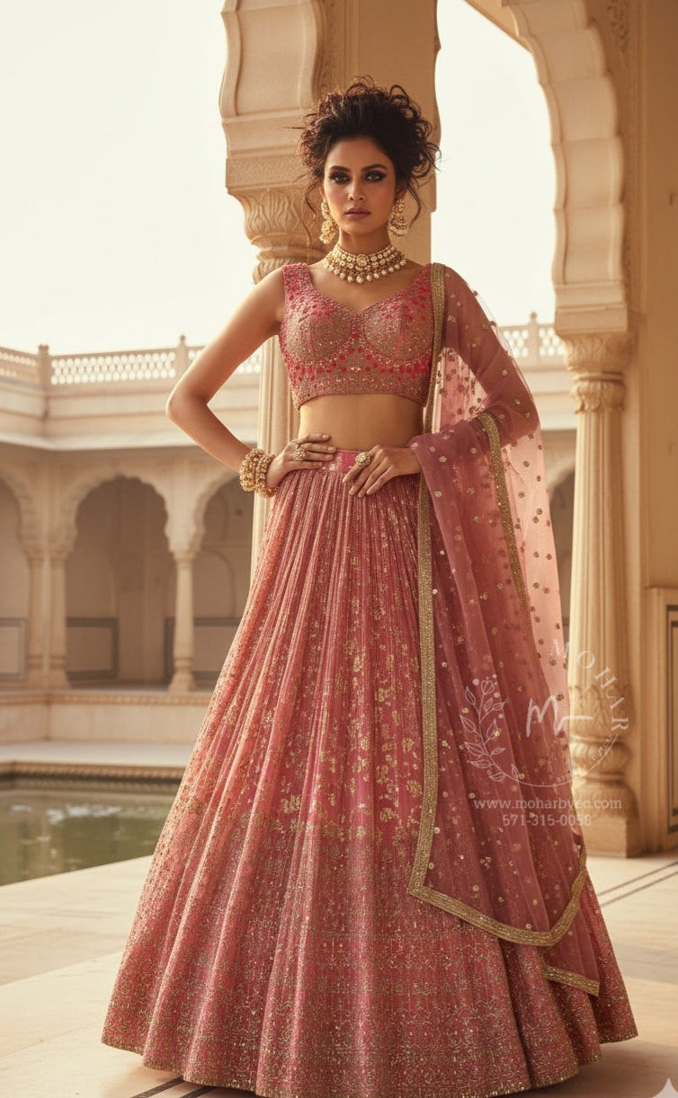 Regal Pink Embroidered Lehenga Set
