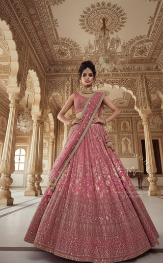Regal Pink Embroidered Lehenga Set
