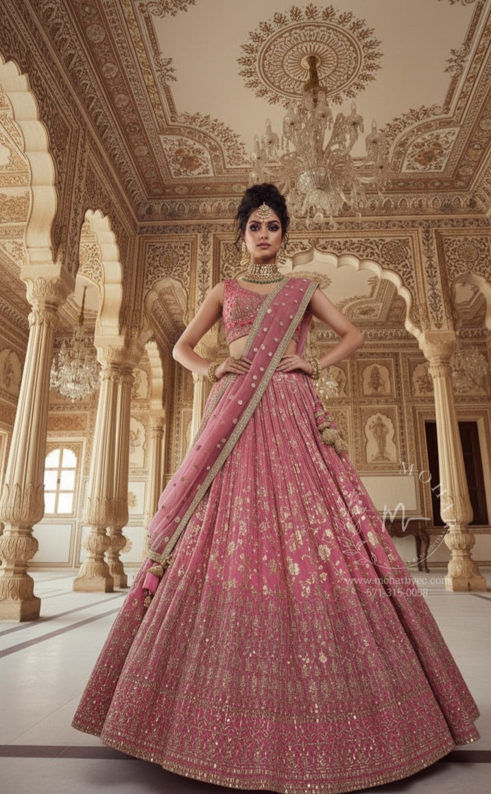 Regal Pink Embroidered Lehenga Set