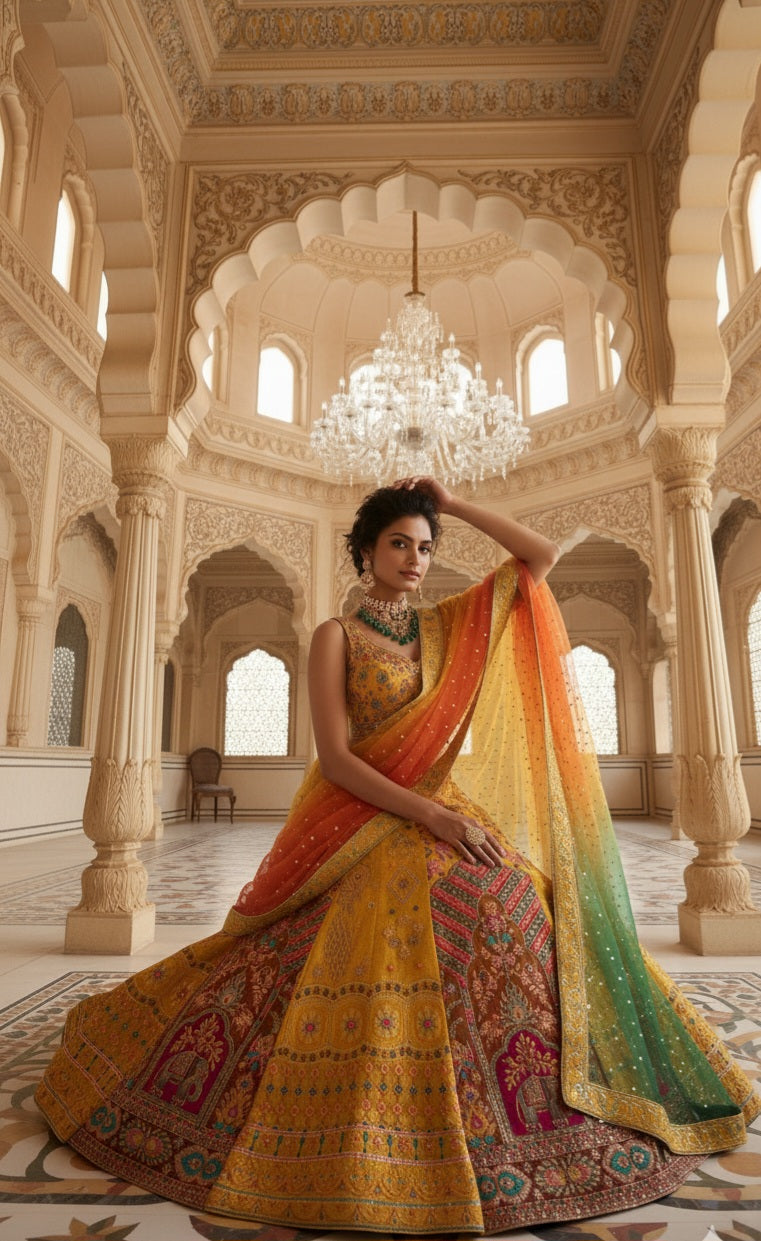 Multicolor Ombre Bridal Lehenga Set - Vibrant Traditional Elegance