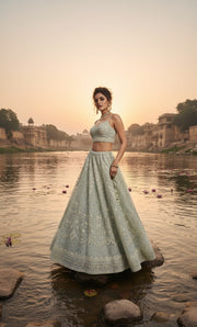 Sage Green Embroidered Bridal Lehenga Set