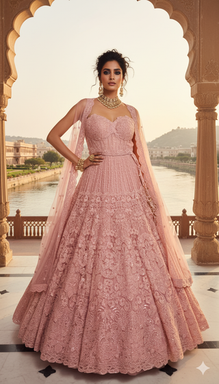 Blush Pink Embroidered Bridal Lehenga Set