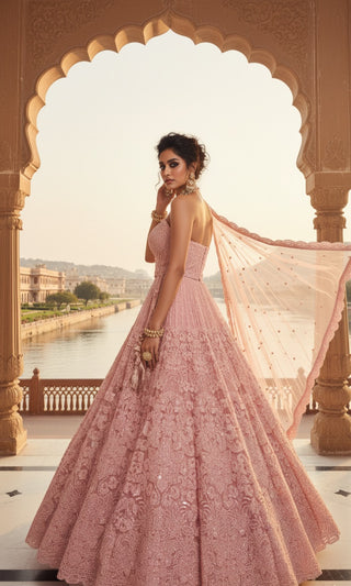 Blush Pink Embroidered Bridal Lehenga Set