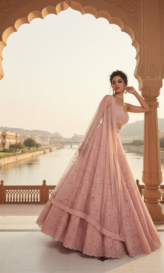 Blush Pink Embroidered Bridal Lehenga Set