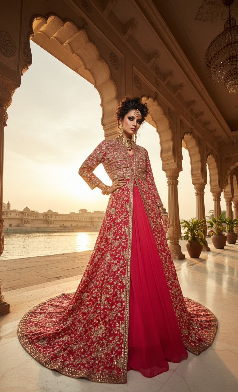 Red Sequin Embroidered Anarkali Gown