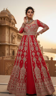 Red Sequin Embroidered Anarkali Gown