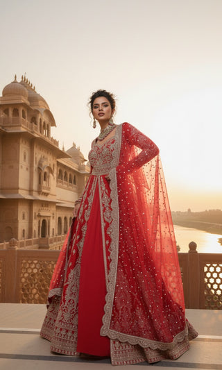 Maroon Sequin Embroidered Bridal Lehenga Set