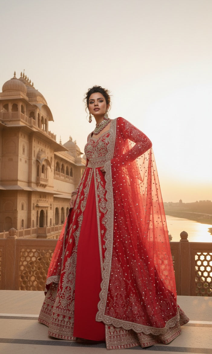 Red Sequin Embroidered Anarkali Gown