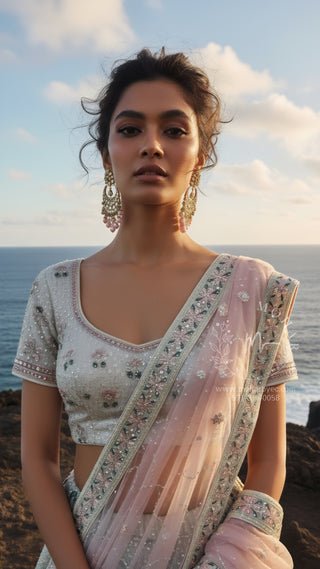 Mint Green Pastel Floral Embroidered Lehenga Set
