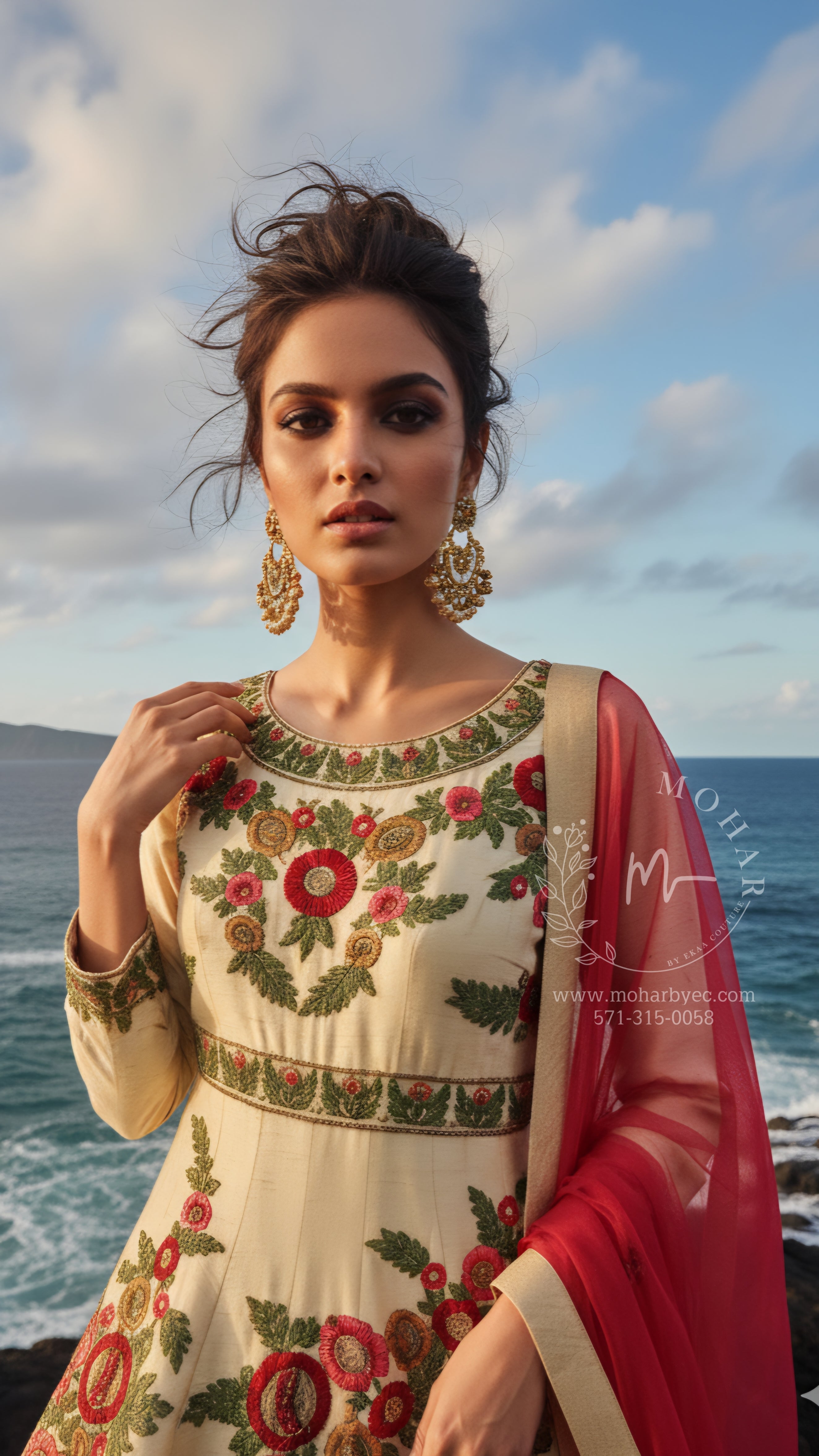 Ivory Cream Floral Embroidered Anarkali Gown