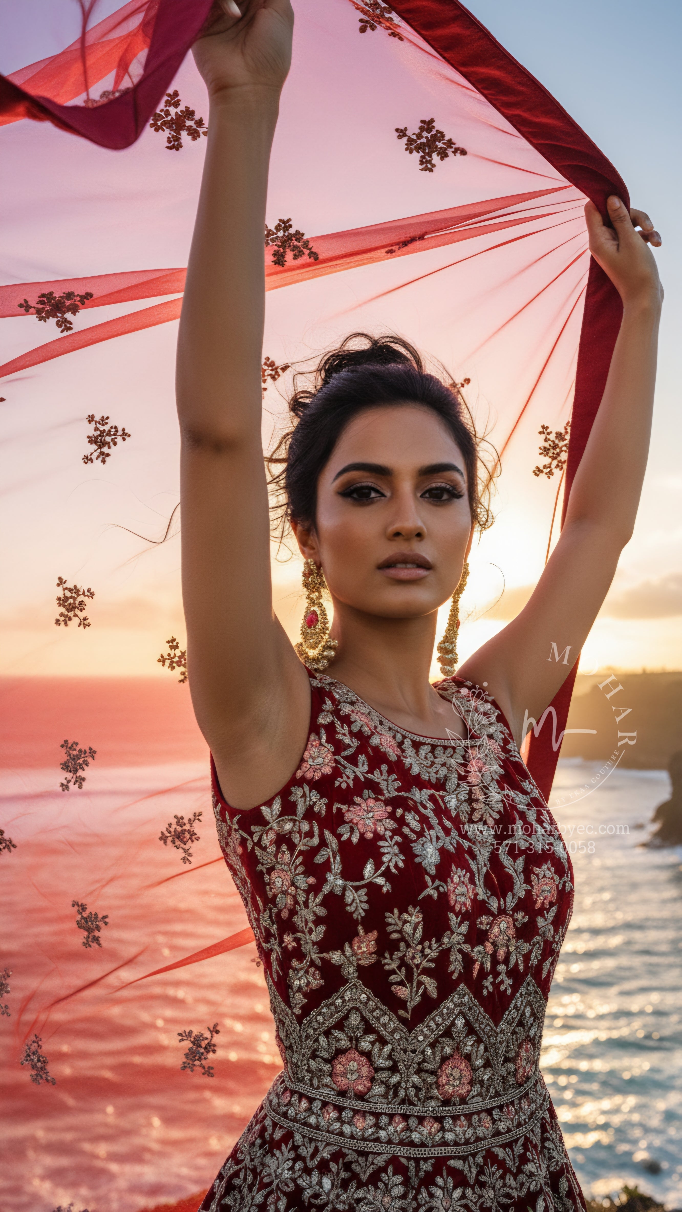 Maroon Red Heavy Embroidered Bridal Gown