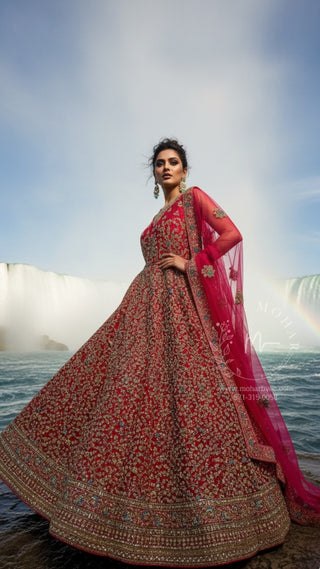 Red Gold Heavy Embroidered Gown