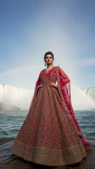 Red Gold Heavy Embroidered Gown