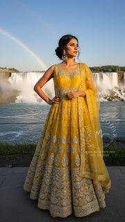 Golden Yellow Silver Embroidered Anarkali Set
