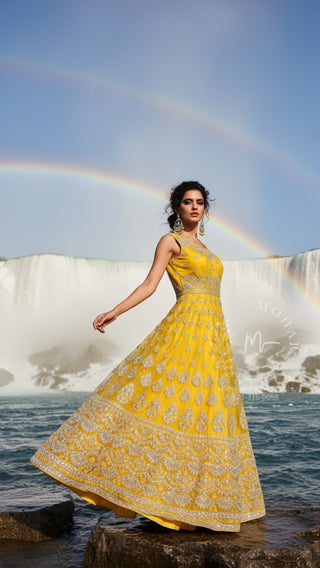 Golden Yellow Silver Embroidered Lehenga Set