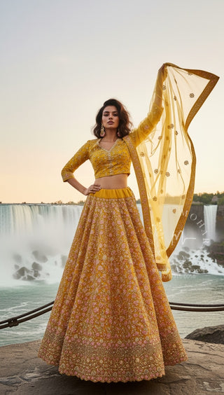 Golden Yellow Embroidered Lehenga Choli