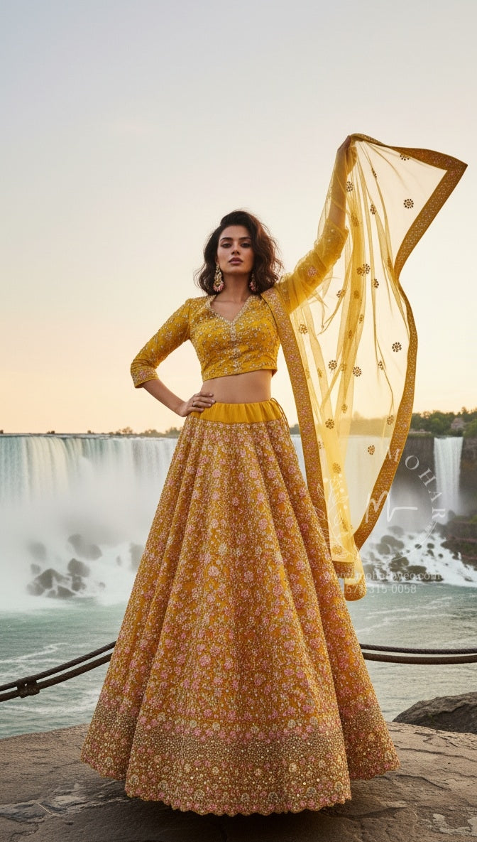Golden Yellow Embroidered Lehenga Choli