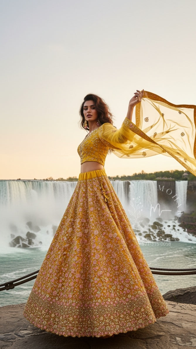 Golden Yellow Embroidered Lehenga Choli