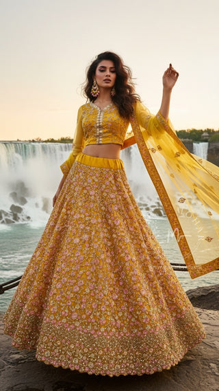 Golden Yellow Embroidered Lehenga Choli