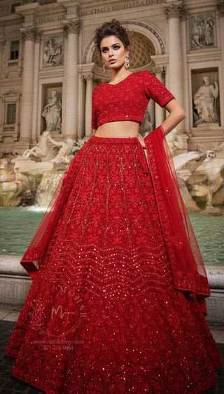 Maroon Sequin Embroidered Bridal Lehenga Set