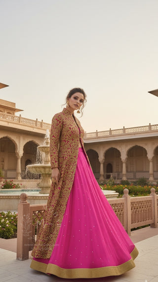 Hot Pink Lehenga with Gold Embroidered Jacket