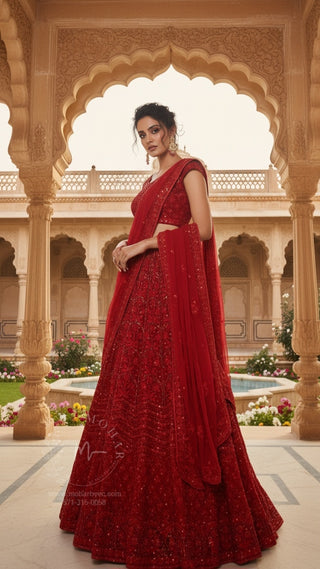 Maroon Sequin Embroidered Bridal Lehenga Set