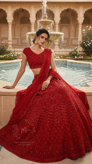 Maroon Sequin Embroidered Bridal Lehenga Set