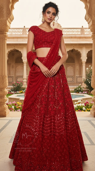 Maroon Sequin Embroidered Bridal Lehenga Set