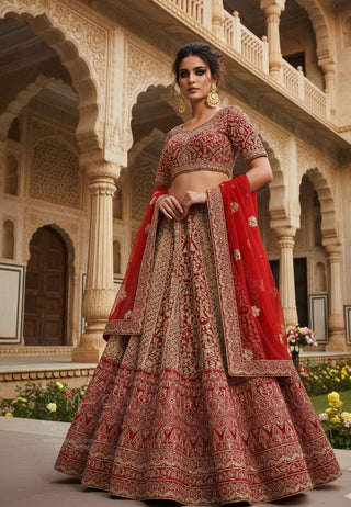 Regal Maroon Sequin Embroidered Bridal Lehenga Set
