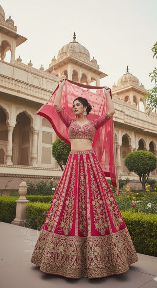 Vibrant Pink Sequin Embroidered Bridal Lehenga Set