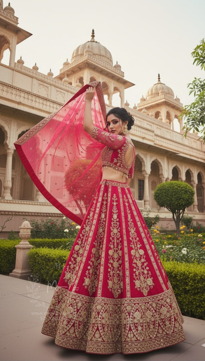 Vibrant Pink Sequin Lehenga Set